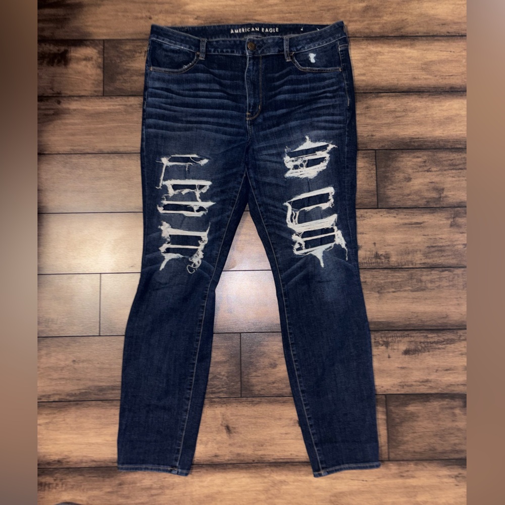 American Eagle Outfitters Dark Blue Distressed Skinny Jeans